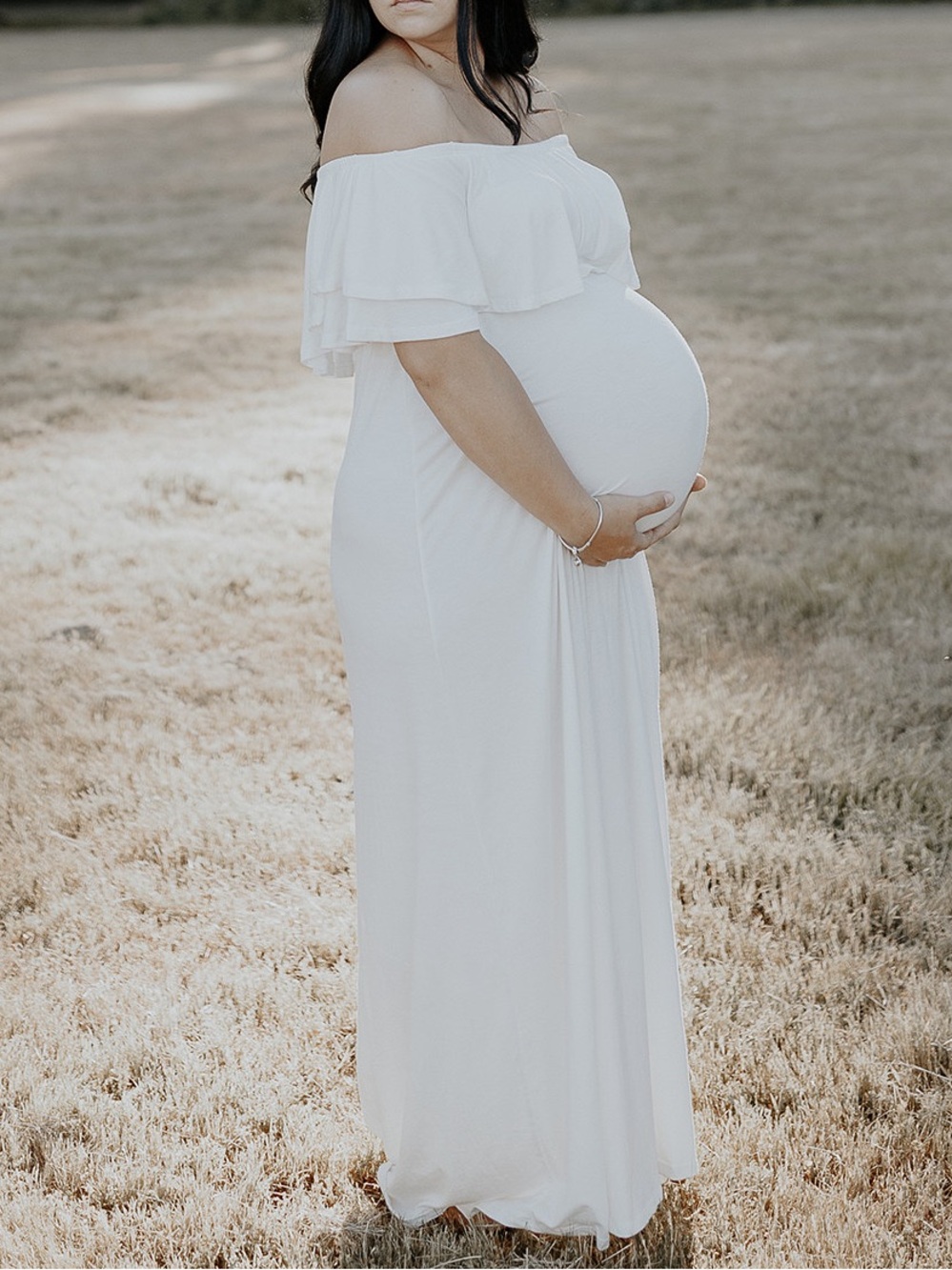 Pink Blush Off the Shoulder Maternity Dress